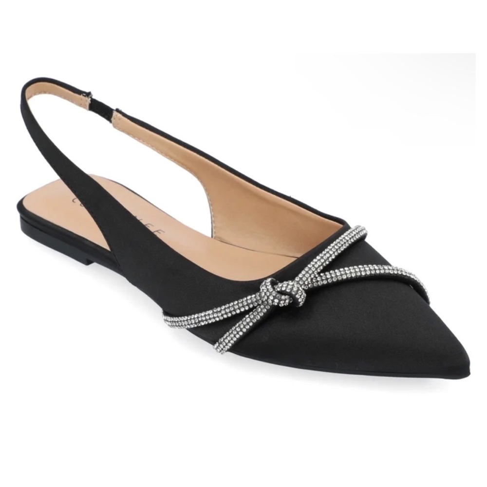 Journee Collection Rebbel Black Rhinestone Slingback Pointed Toe Dress Flats 6.5
